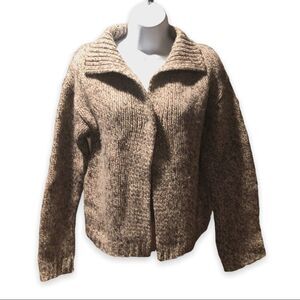 Express Wool Collared Knit Cardigan in Speckled Beige Size Small Single Button